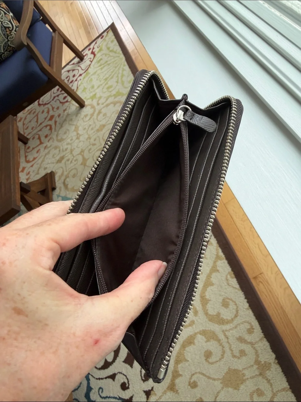 Coach Brown and Tan Signature Zip Wallet